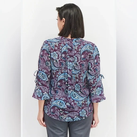 NWT 41 Hawthorn Trina Bell Sleeve Purple Paisley Print Blouse Size 2X NWT - Picture 5 of 15